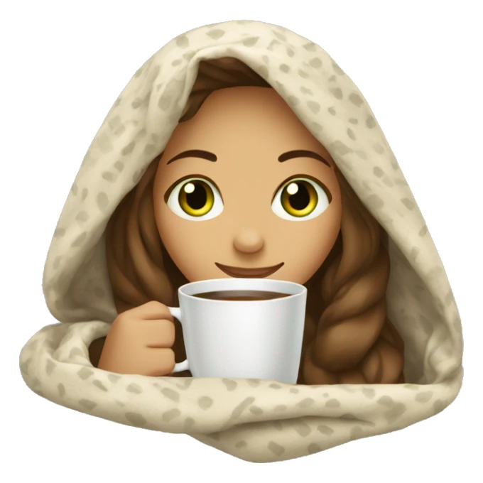 girl inside a blanket sipping coffee green eyes  sticker