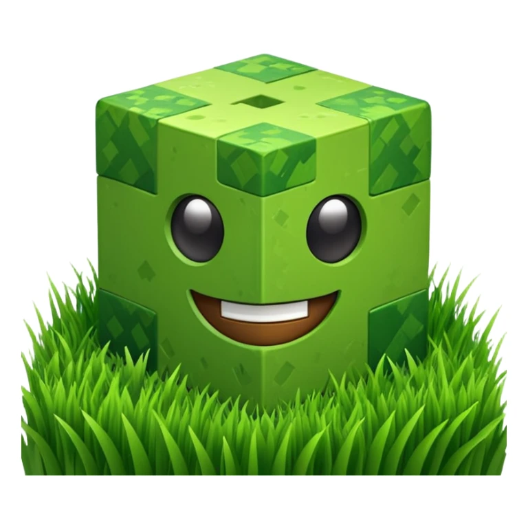 3D Apple style emoticons for Minecraft grass blocks, cube shaped with grass on top sticker