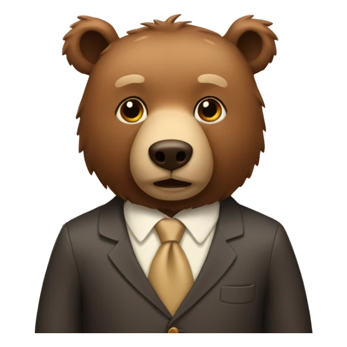 Brown bear, with a beige tie that has a bow on it, on its neck sticker
