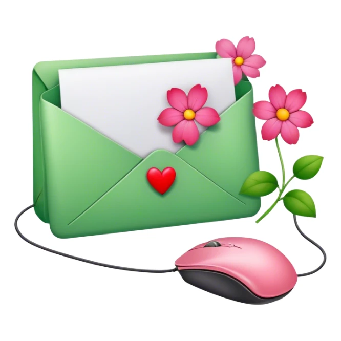 Green love letter with flowers and computer mouse inside sticker