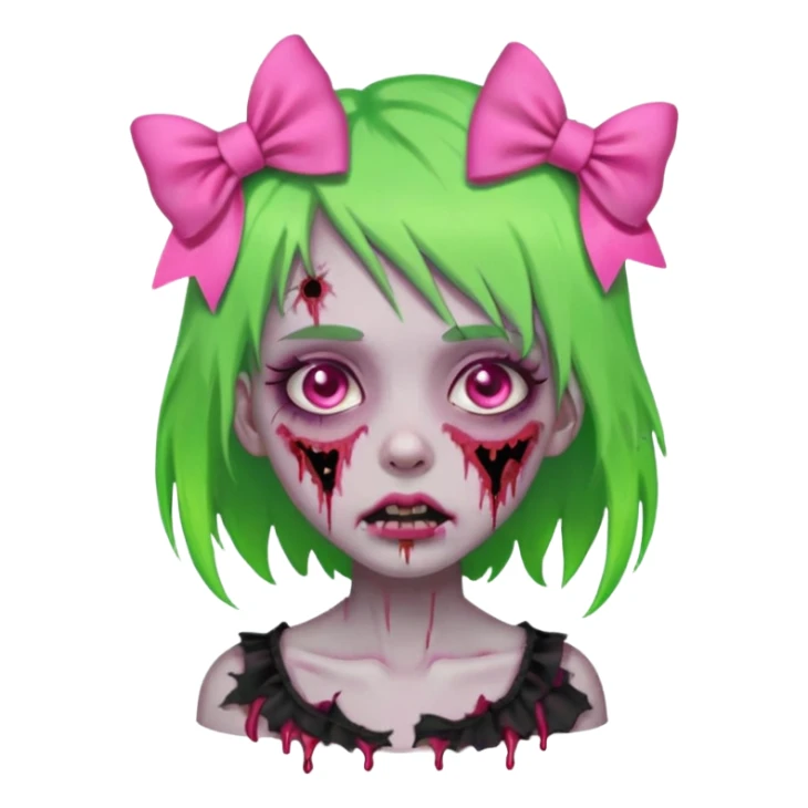 girl-zombie,with-neon green-hair,pink-bows sticker