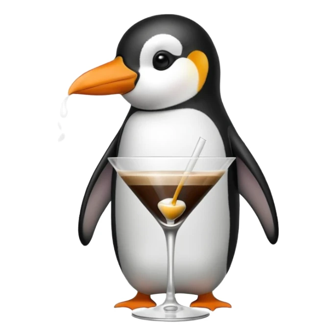 Penguin drinking a coffee in a martini glass sticker
