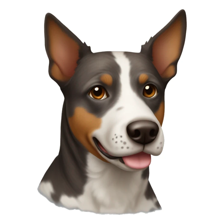 Dark brown tan and white cattle dog with a thin nose stripe sticker