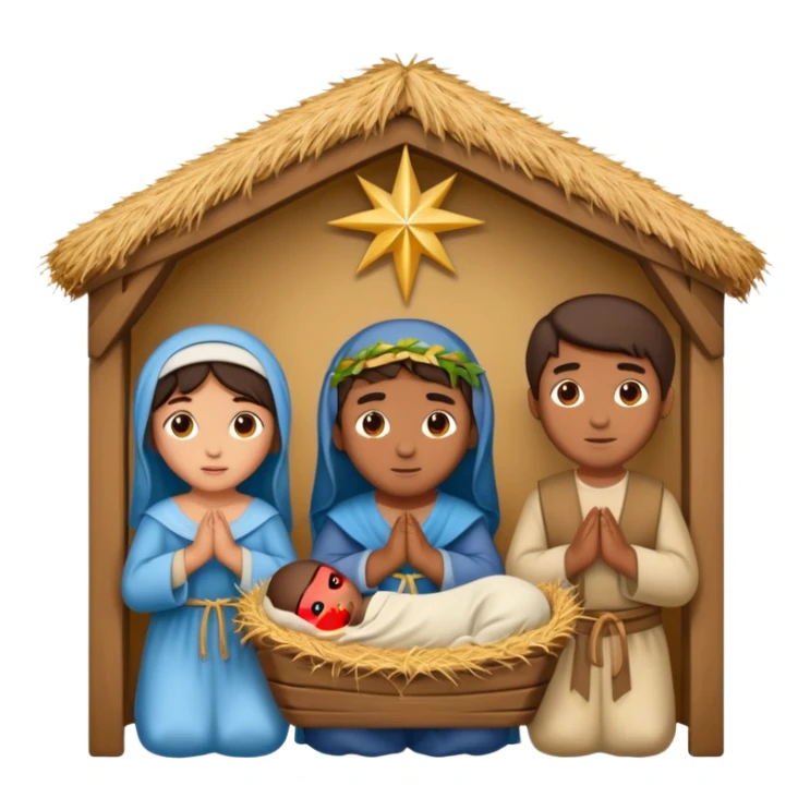 nativity scene in a manger with humans with Mediterranean skin color sticker
