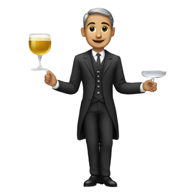 Mesero moreno con bandeja y copas y traje elegante sticker