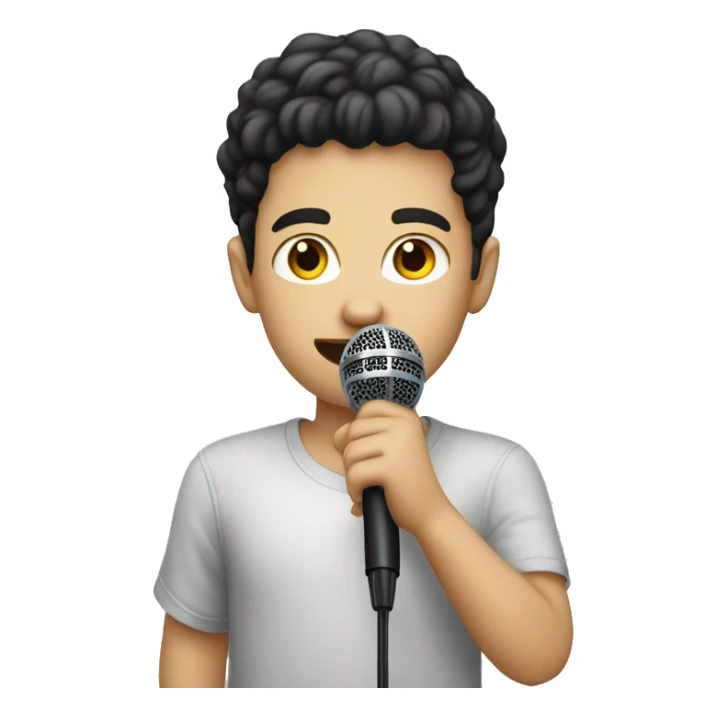 White Kid dark hair holding a microphone  sticker