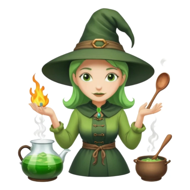 green witch cooking potion sticker