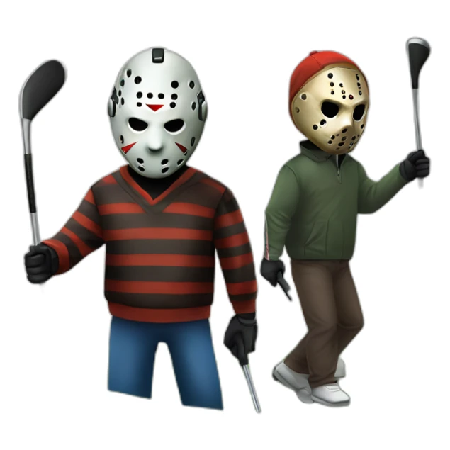 Freddy Kruger and Jason Voorhees and Michael Myers playing golf sticker