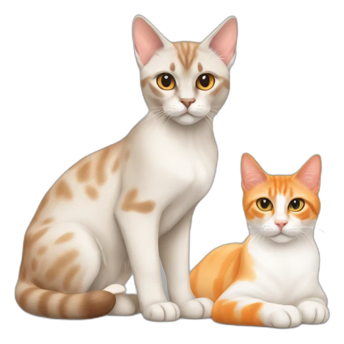 one lynx point siamese cat with one orange and white cat and one orange and orange tabby cat sticker