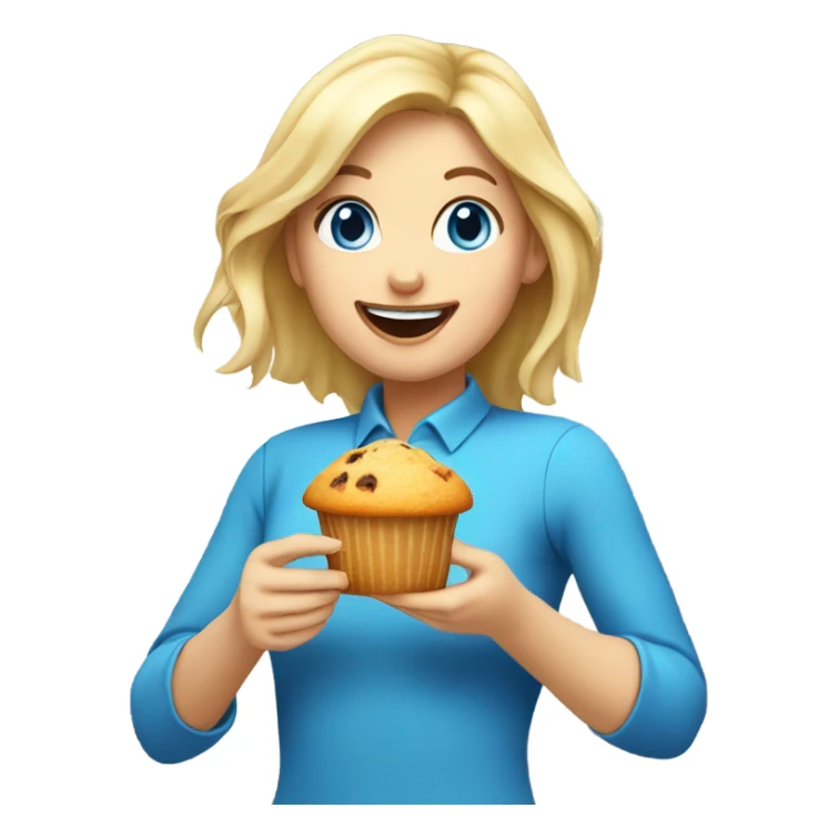 Blonde girl with blue eyes eating a muffin ￼ sticker