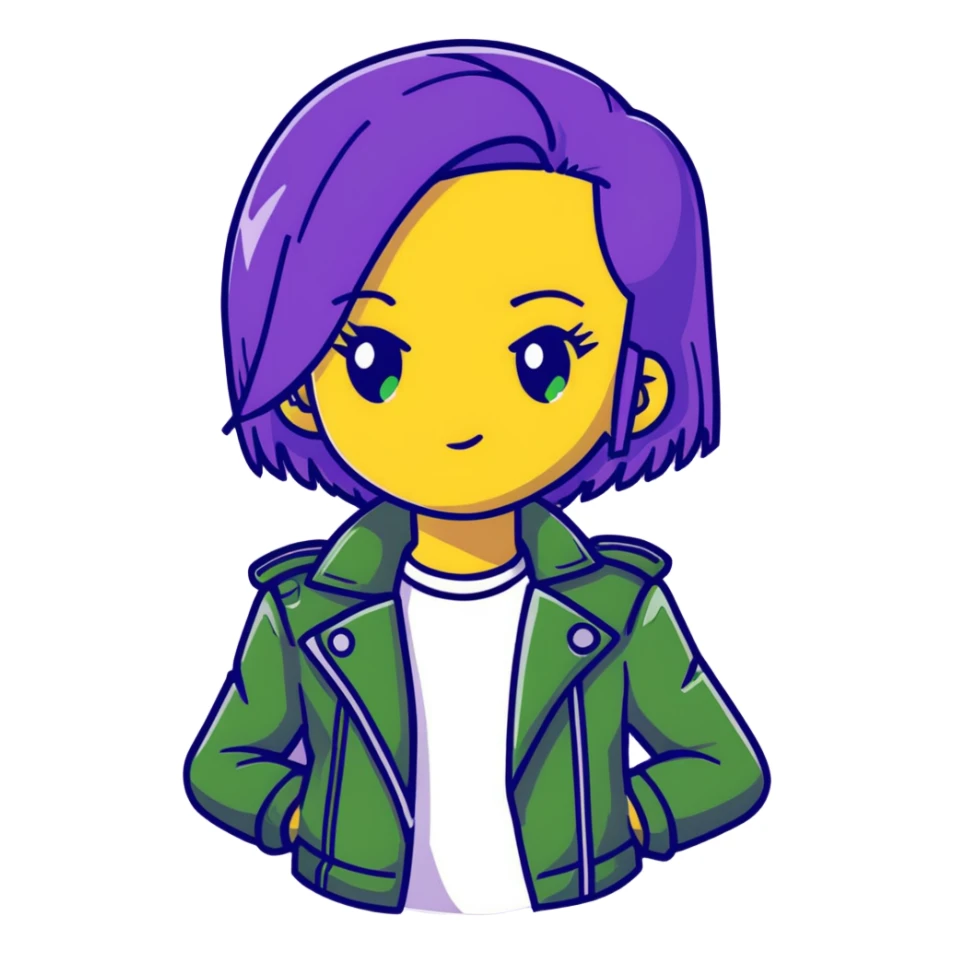 Mal from Descendants, purple hair, leather jacket, green eyes sticker