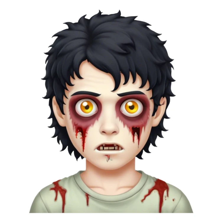 boy zombie with black curly hair mullet sticker