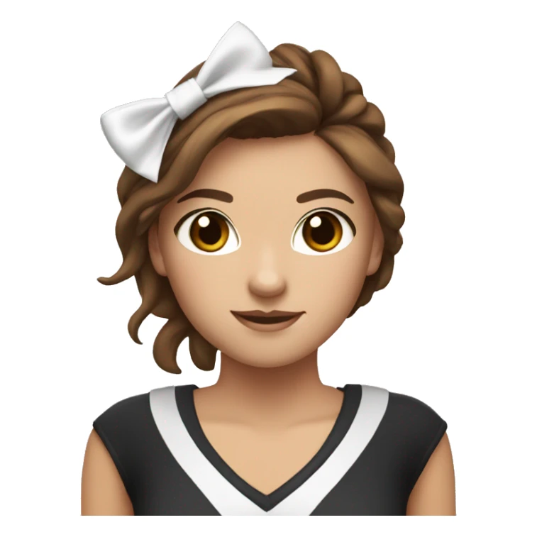 cheerleader with brown hair, hazel eyes with a white bow sticker