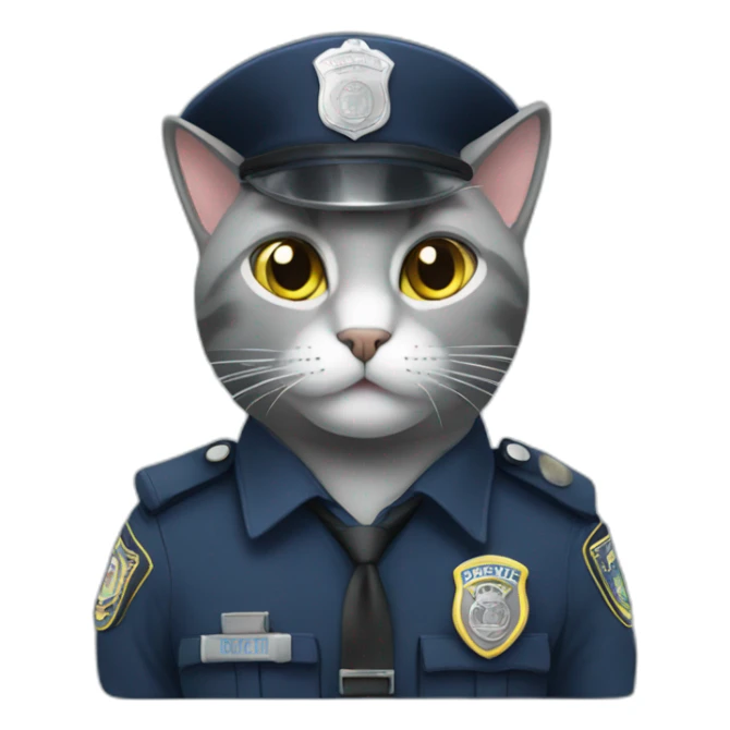 grey cat in a police uniform in a police car sticker