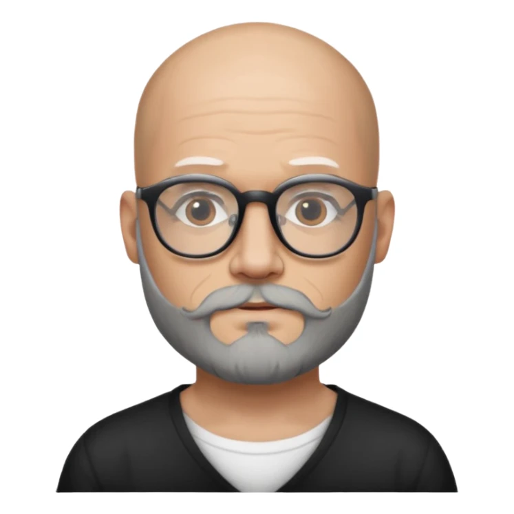 Bald man with salt and pepper beard and glasses and tattoos sticker