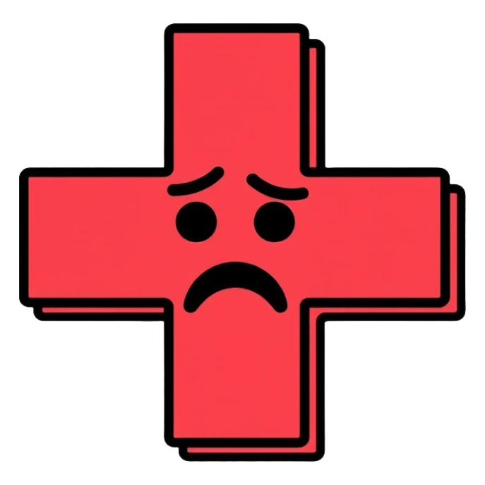 Red Cross medical symbol with negative vibes, sad face sticker