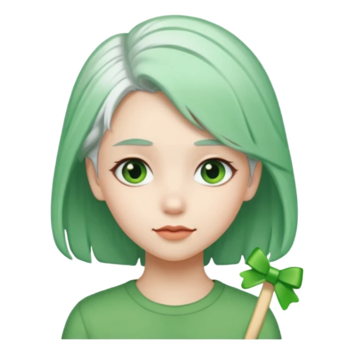 girl with green hair clip, white hair sticker