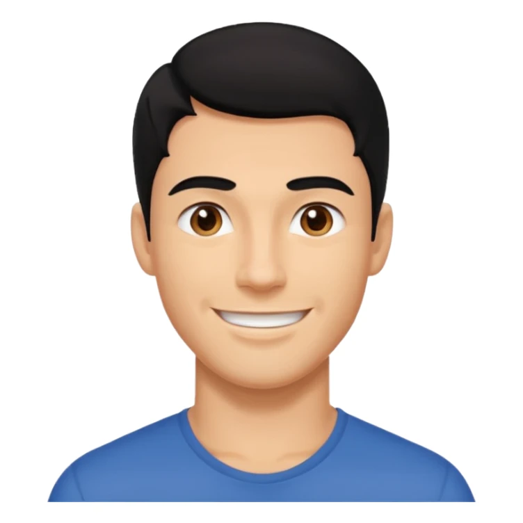 A guy with black hair and a jaw line sticker