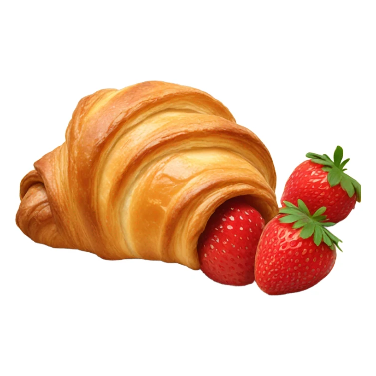 there is a croissant with strawberries in a beige plate sticker