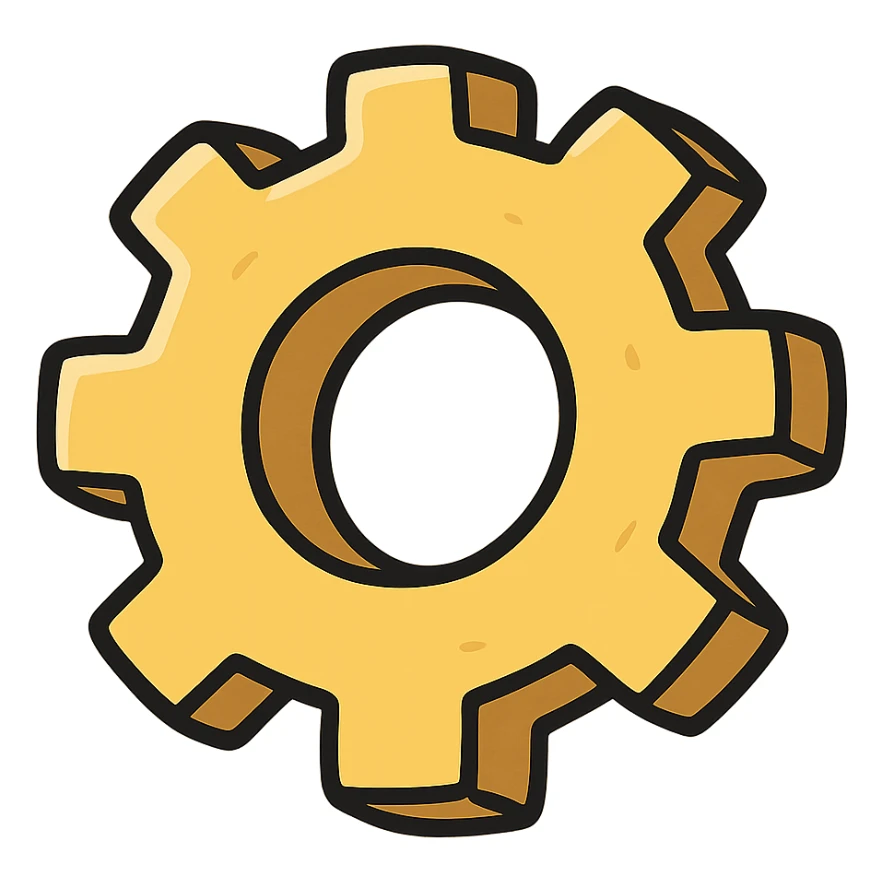yellow cog wheel cartoon style bold lines sticker