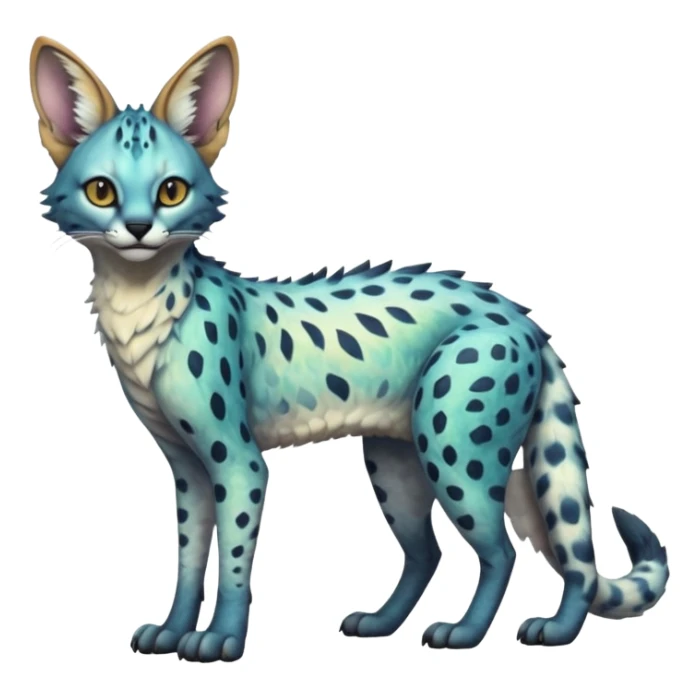 Epic scaley scaled iridescent complex detailed realistic aesthetic-scenic-Fakémon-Trico-Sergal-Serval-Vernid-creature sticker