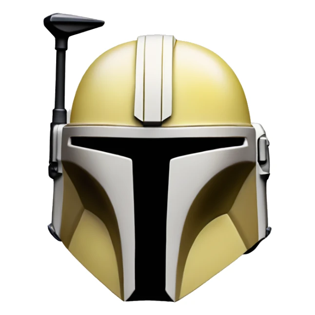 Light yellow and white colored Mandalorian helmet with antenna sticker