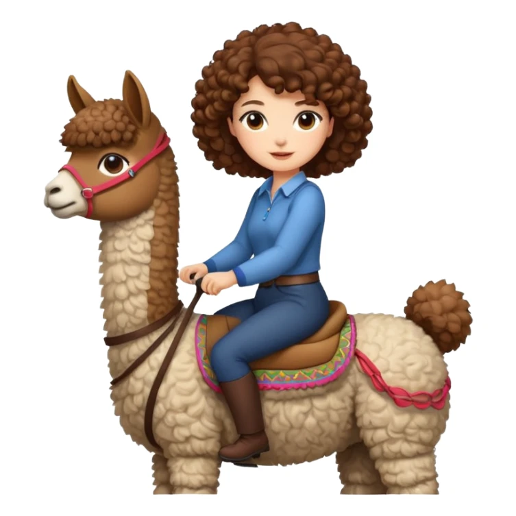 cute woman short tight curly brown hair riding an alpaca sticker