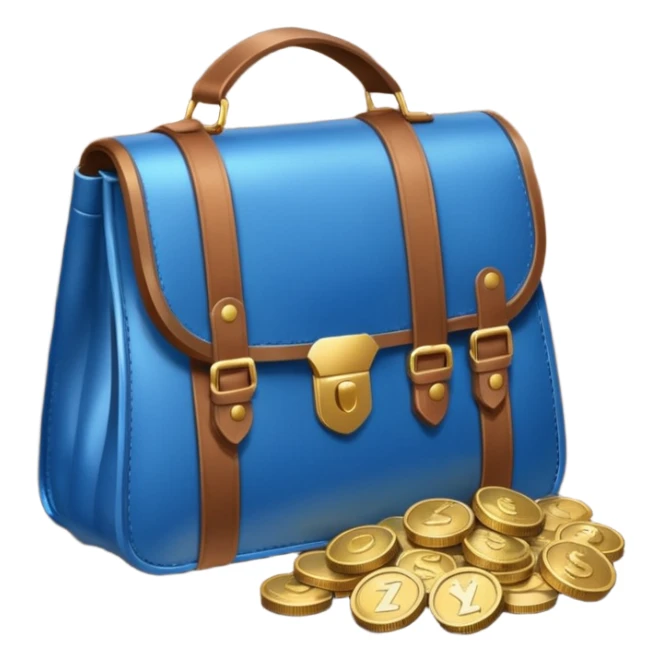 blue coins inside a brown leather bag  sticker