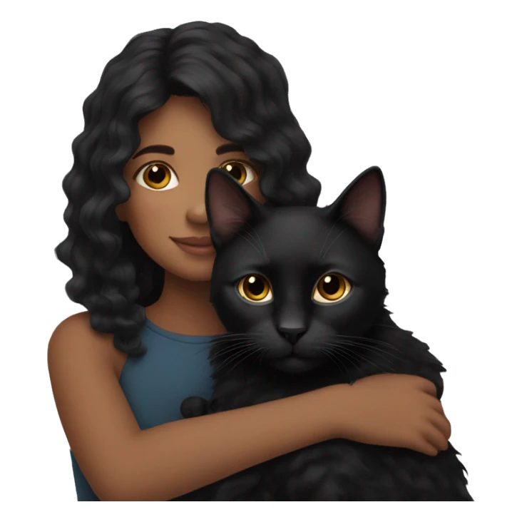 a girl with dark wavy hair hugging her black cat  sticker