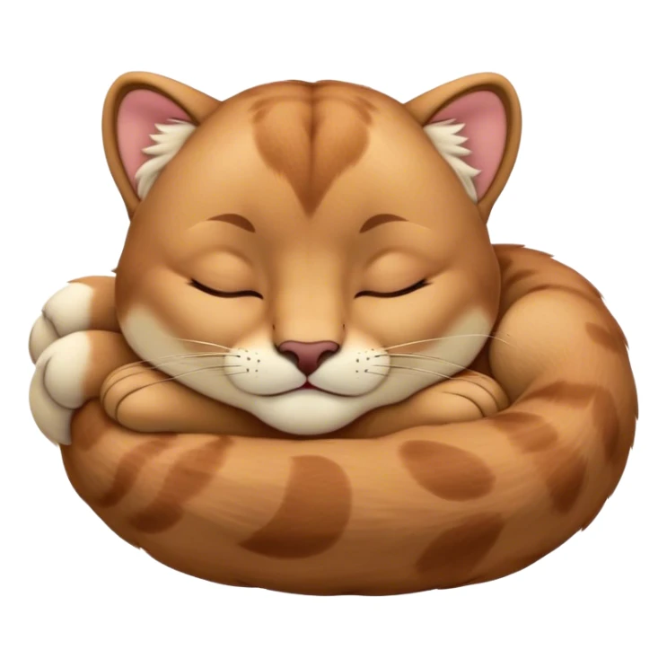 Meme-Worthy Cute Sleeping Cougar Portrait Emoji, Head resting peacefully with a contented smile, showcasing a lithe build and a luxuriously soft tawny Fur, eyes shut in a serene, restful nap, Simplified yet hilariously adorable features, highly detailed, glowing with a soft, drowsy light, high shine, relaxed and utterly lovable, stylized with an air of playful laziness, bright and heartwarming, soft glowing outline, capturing the essence of a comically sleepy cougar, so meme-worthy it feels like it could instantly become the next viral sensation of adorable slumber! sticker