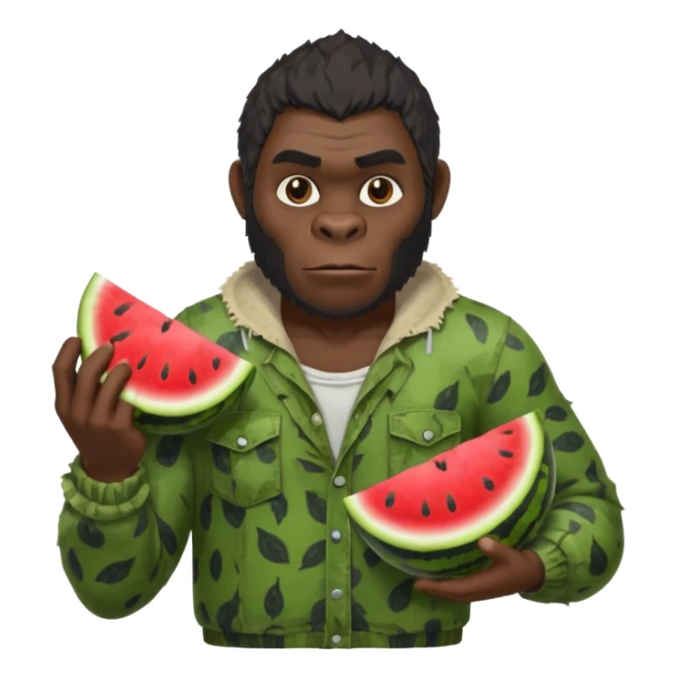 Gorilla man that is poor and has watermelon  sticker