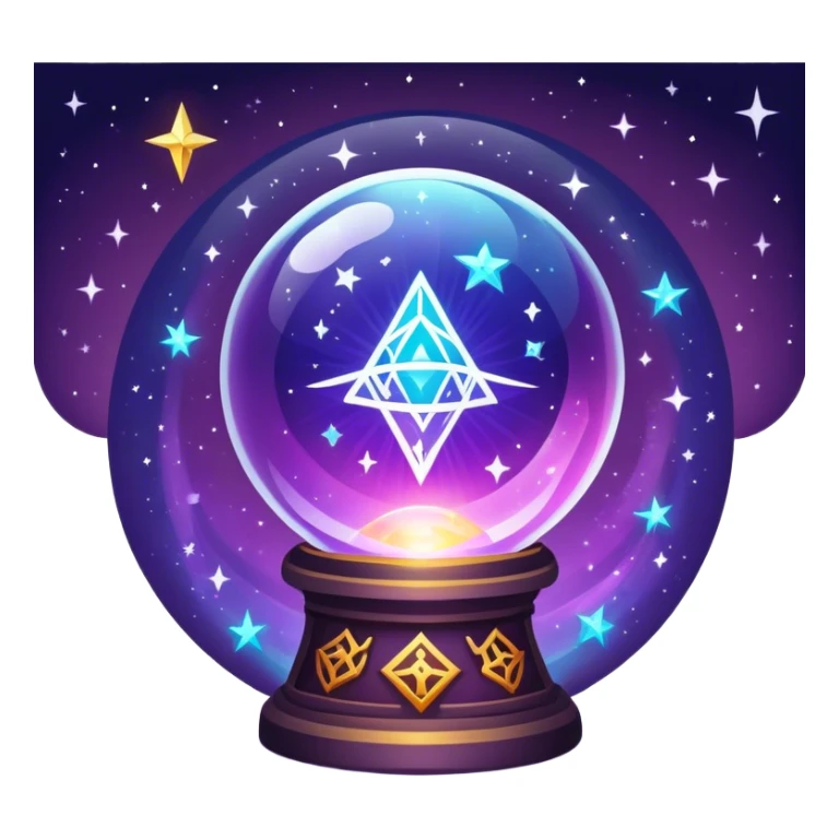 vibrant and mystical icon representing divination and esotericism. The icon should feature symbols like a crystal ball, tarot cards, or mystical runes, with glowing effects, stars, and a magical atmosphere. The design should be colorful, magical, and evoke a sense of mystery and spirituality. sticker