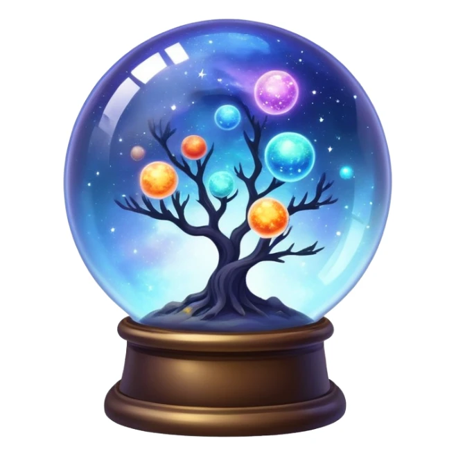 Tiny sparkly magical glowing spherical nebula planets inside a glass globe dome sticker