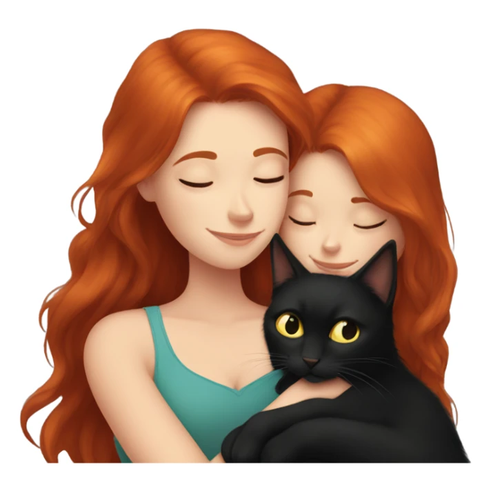Redhead Girl cuddling with longhaired black cat sticker
