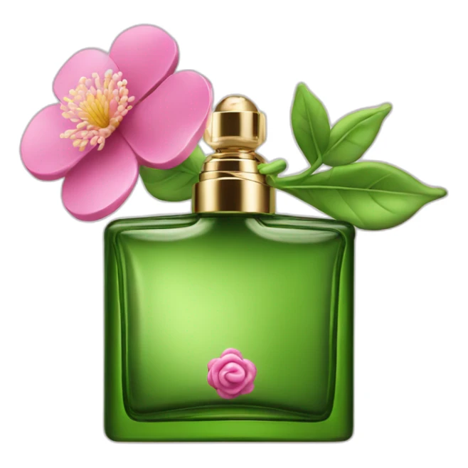 Parfume bottle green flower pink sticker