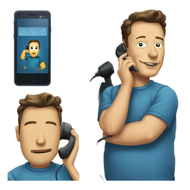 Elon musk in simpson style dressed as camrom blue outfit making a phone call on a flip phon  sticker