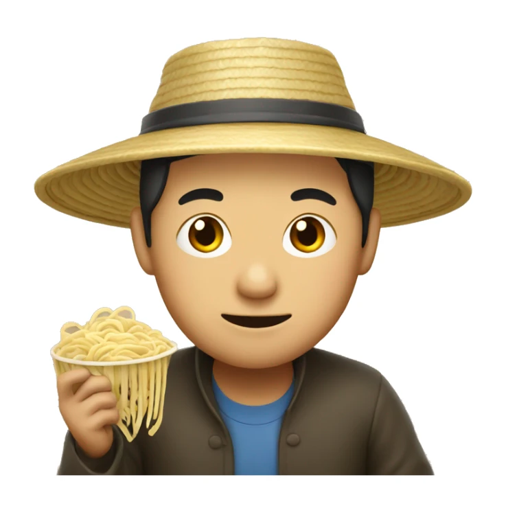 Chinese man wearing hat eating noodles sticker