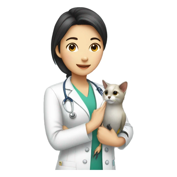 asain female veterinarian with cockatial sticker