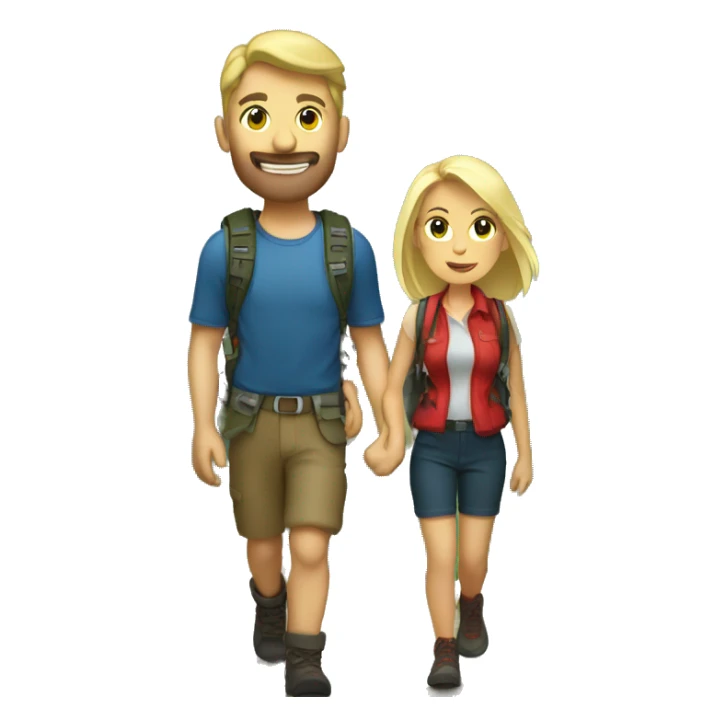 Brunette hiking woman with a blonde hiking man  sticker