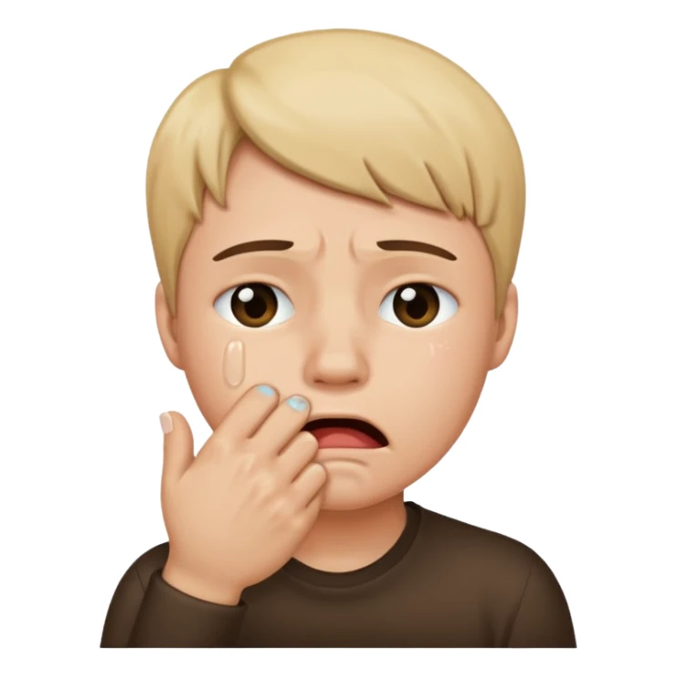 Crying emoji with fist covering mouth sticker