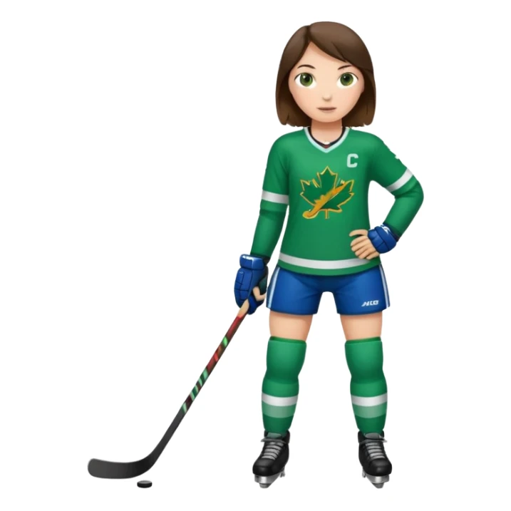 Girl hockey player full body with green jersey brunette sticker