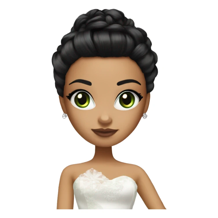 Bratz, bride, black updo hair, olive skin, green eyes sticker