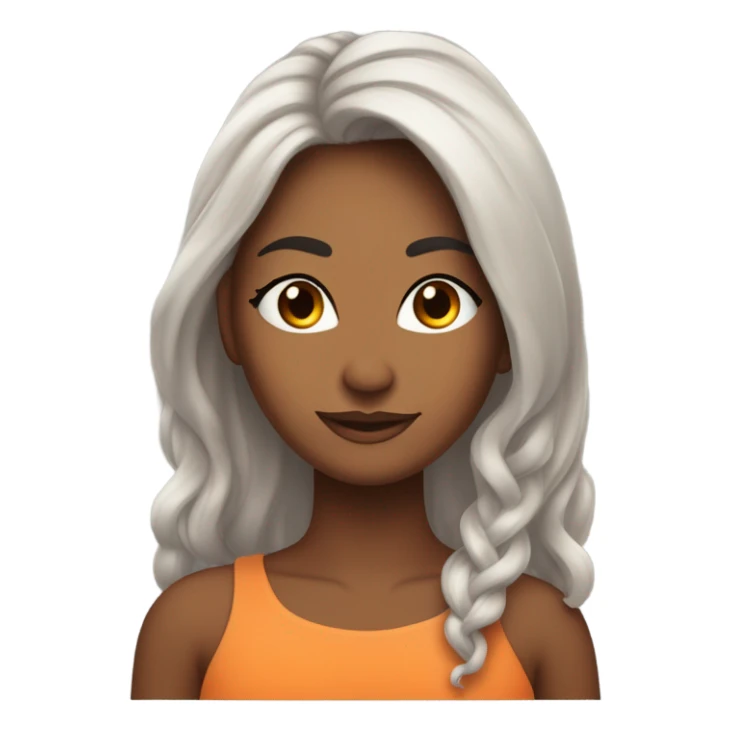 Linda mulher com cabelos longos vermelhos e pele morena, olhos de cor preta, cílios lindos, um laço grande laranja tom pastel atrás da cabeça  sticker