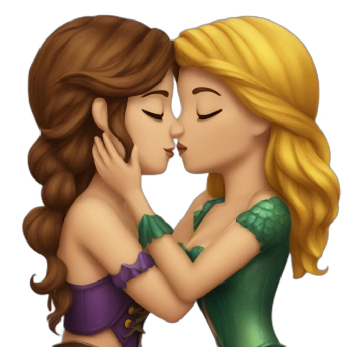 Brown haired mermaid and woman pirate kissing sticker