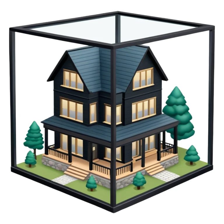 Catskills lodge, isometric dollhouse-style, realistic sticker