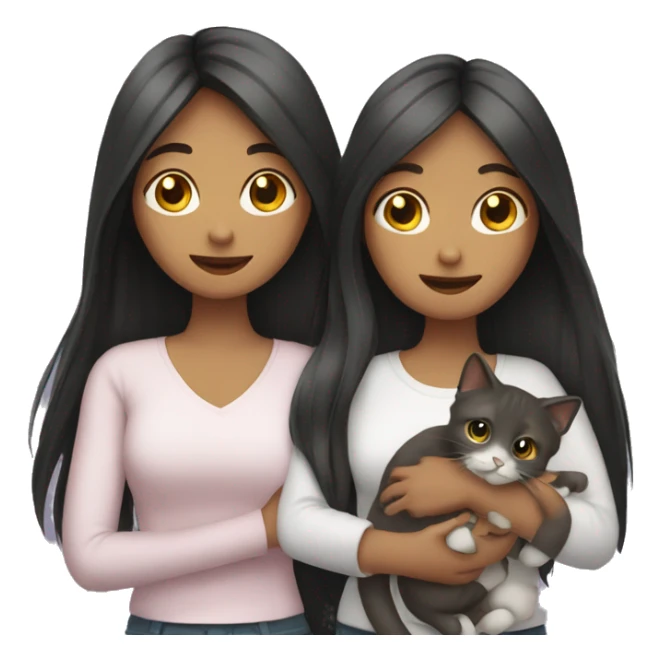 Two long hair girls and two cats in hands sticker