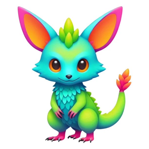 lush warm-colored modern colorful neon-colored Fakémon-Trico-creature (full body) sticker