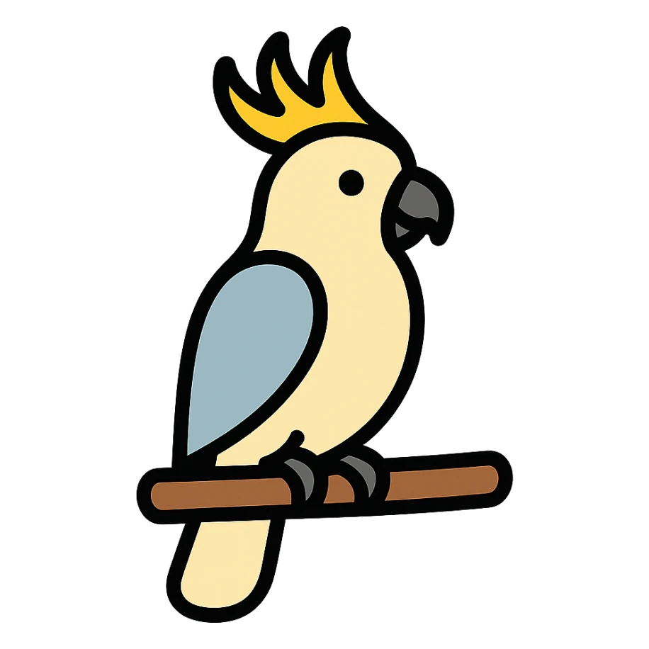 cockatoo perched on a branch, color icon style, minimalistic sticker