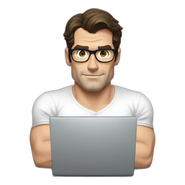 front view of henry cavill clark kent wearing white t-shirt using a laptop sticker