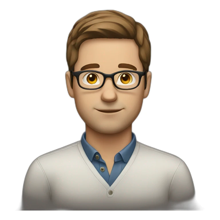  white man with straight brown hair wearing glasses and thinking sticker